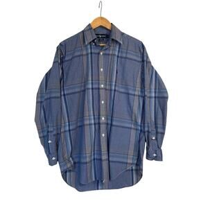 Ralph Lauren Mens Blaire Check Button Front Shirt Size M Blue Classic Fit Casual